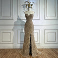 Serene Hill Custom Blue Strapless Evening Gown For Women With Beaded Feathers