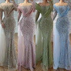 Pink Long Sleeve Mermaid Beaded Evening Dress For Women Customized Wedding Gown