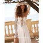 Custom Chiffon Sweetheart Wedding Dress Long Sleeves Illusion Lace Bridal Gown