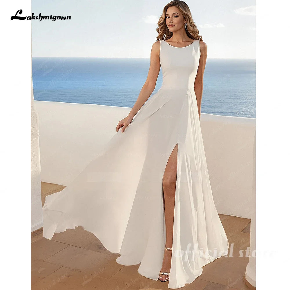 Custom Chiffon A-Line Wedding Dress High Split Open Back Beach Gown 2025