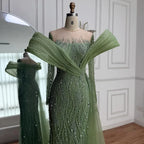 Pink Long Sleeve Mermaid Beaded Evening Dress For Women Customized Wedding Gown