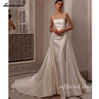 Customized Elegant Satin Square Collar Mermaid Wedding Dress With Beaded Lace