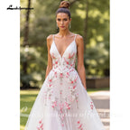 Lakshmigown Pink Floral V Neck Spaghetti Straps Wedding Dress Custom