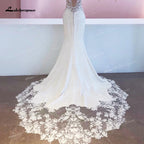 Custom Boho Lace Mermaid Wedding Dress With Romantic Satin Appliques
