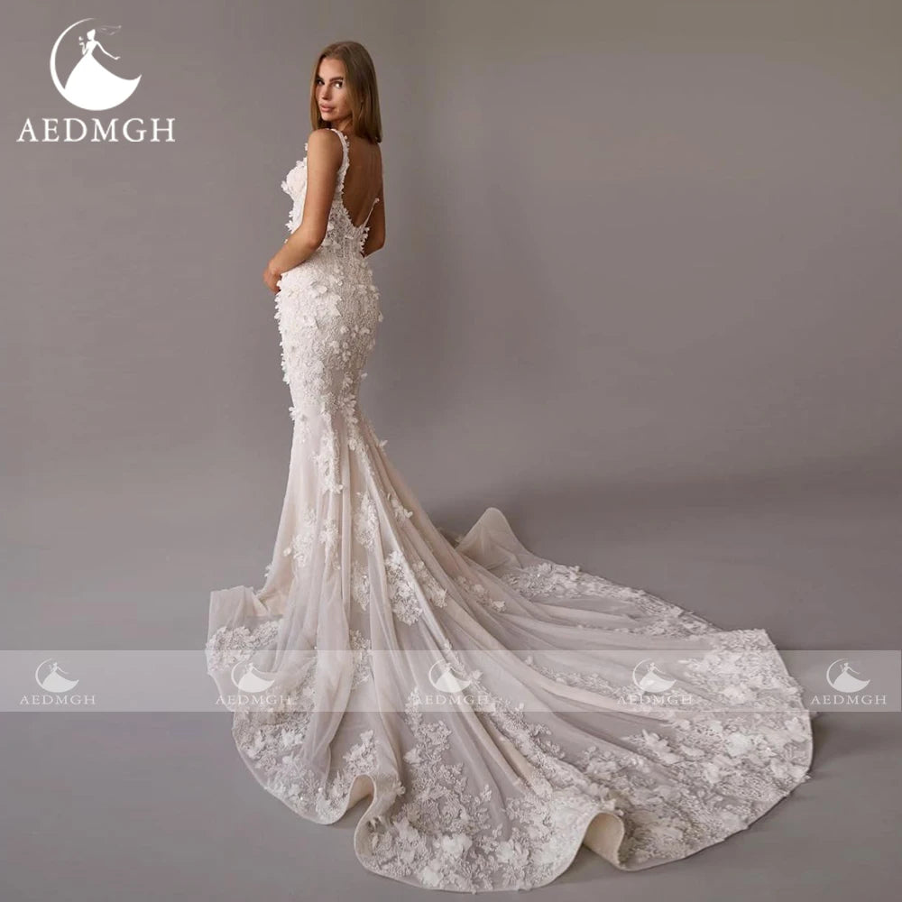 Custom Mermaid Wedding Dress With Lace Beading And Sweetheart Neckline