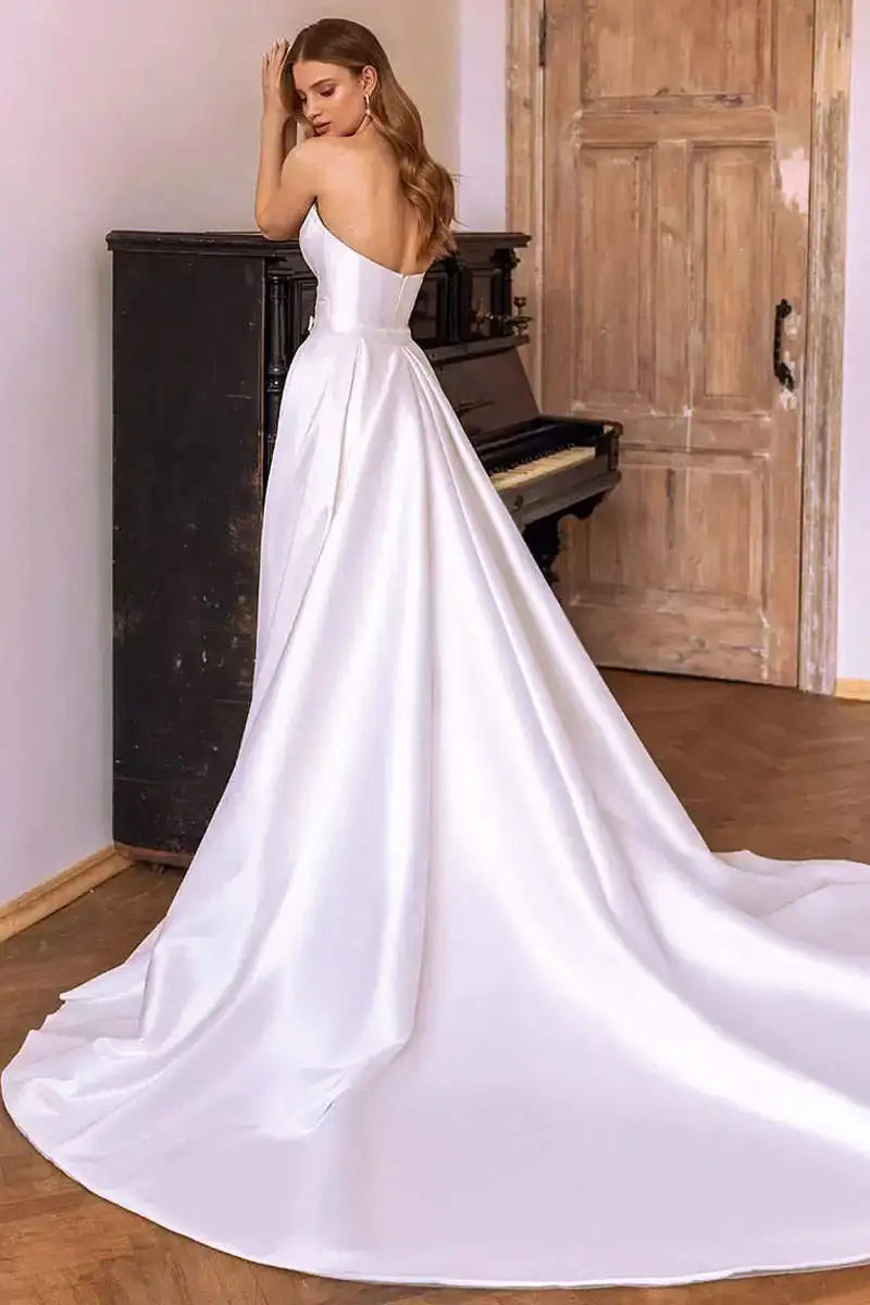 Lakshmigown Luxury Satin Mermaid Wedding Dress Sweetheart Detachable Skirt