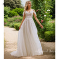 Custom Lakshmigown Tulle A Line Off Shoulder V Neck Bridal Wedding Dress