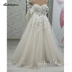 Lakshmigown Off The Shoulder Champagne Wedding Dress Lace Applique Custom