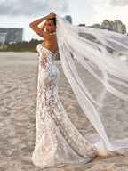 Custom Beaded Lace Mermaid Wedding Dress Sweetheart Neckline Bridal Gown