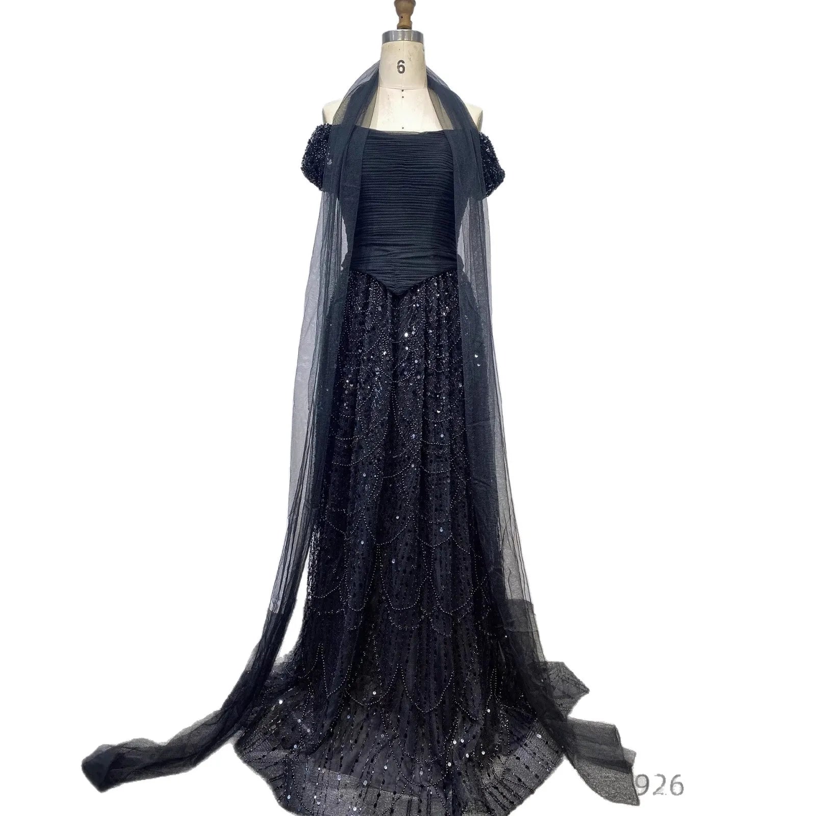 Vestido de Noite de Luxo com Pérolas Cor-de-Rosa Árabes Engastadas e Capa LA72922