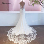 Custom Boho Lace Mermaid Wedding Dress With Romantic Satin Appliques