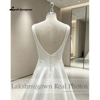 Lakshmigown Custom Crepe Satin Wedding Dress Scoop Neck Court Train