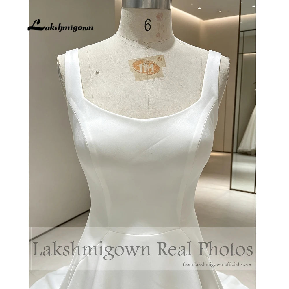 Lakshmigown Custom Crepe Satin Wedding Dress Scoop Neck Court Train