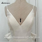 Lakshmigown Satin Mermaid Wedding Dress Spaghetti Straps Backless Bow