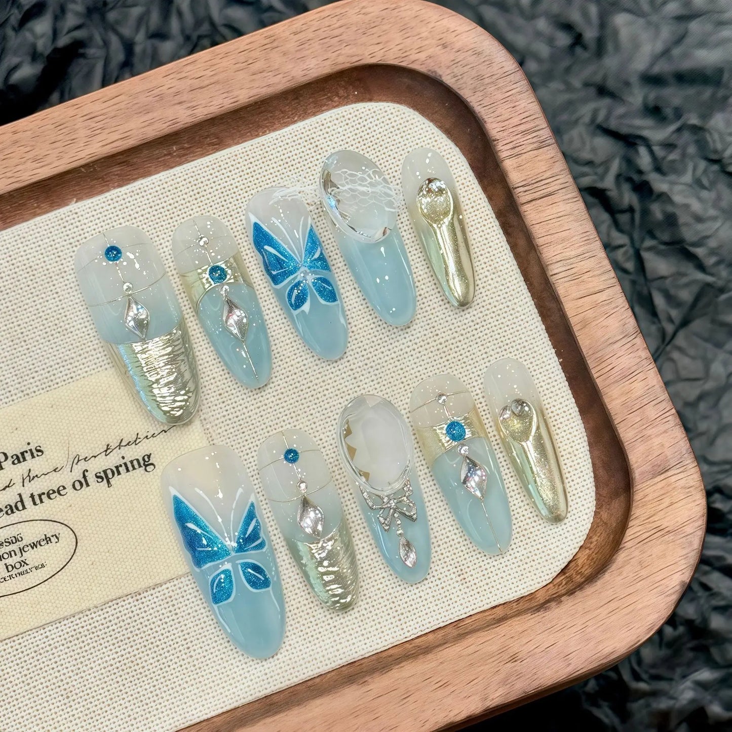 10 uñas postizas de color sólido hechas a mano, estilo francés, verde claro, suaves, largas, almendradas, brillantes, de verano. 