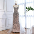 Luxury Evening Dress Grey Beaded With Cape Prom Gown LA73342