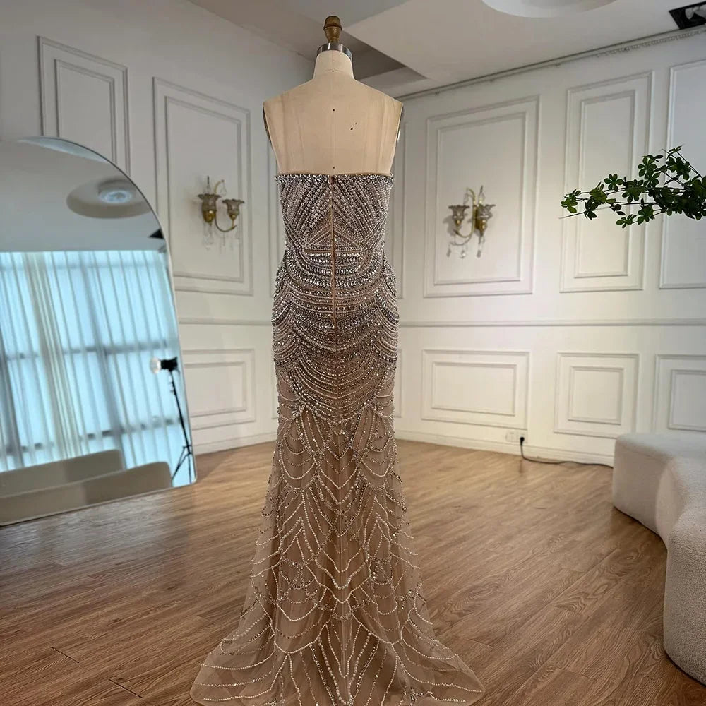 Serene Hill Custom Mermaid Beaded Pearl Evening Gown 2026
