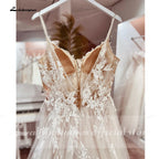 Custom Made Spaghetti Strap Lace Wedding Dress Bohemian Open Back Bridal Gown