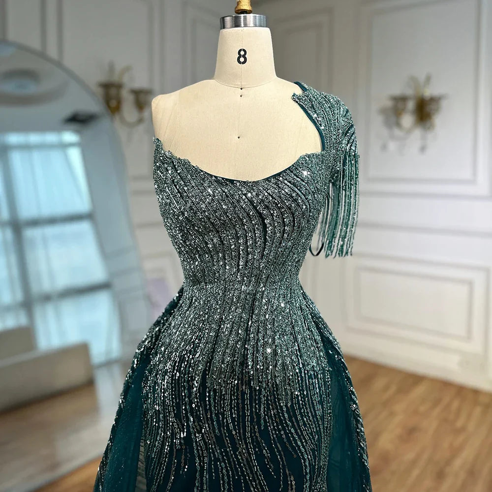 Luxury Green Evening Dress with Overskirt LA72979