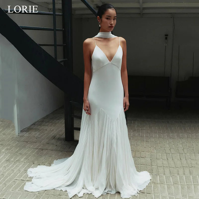 Lorie Sleeveless A Line Wedding Dress Chiffon Corset Bridal Gown 2025