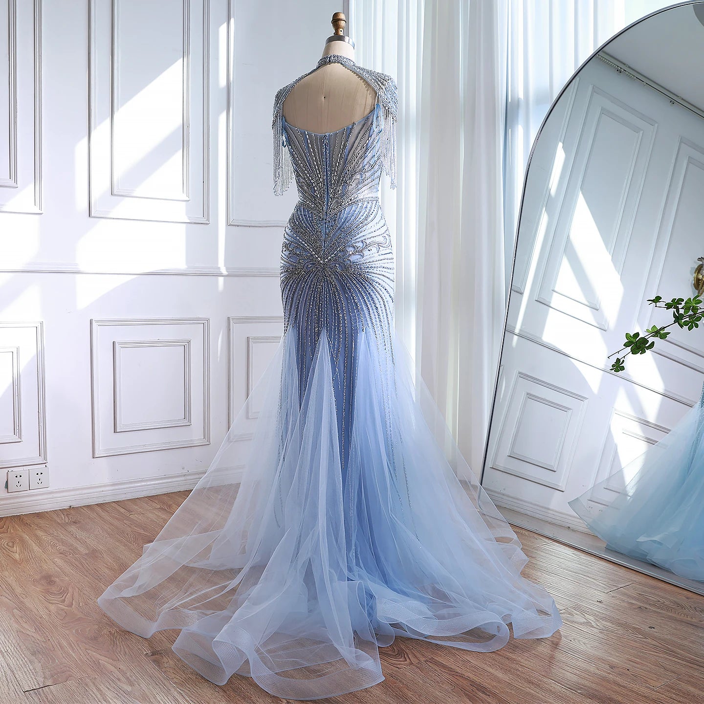 Serene Hill Nude Beaded Evening Dress With Tassel Wedding Gown For Women