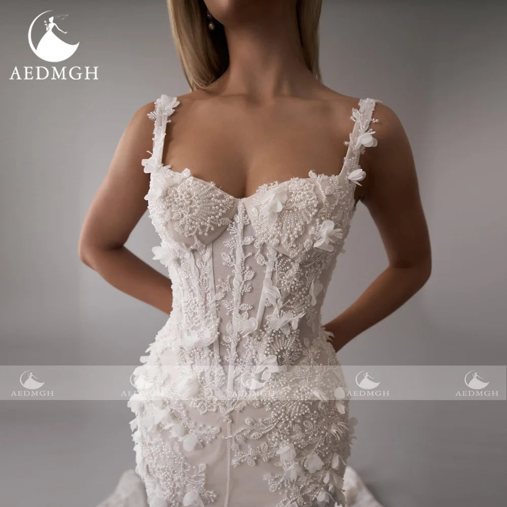 Custom Mermaid Wedding Dress With Lace Beading And Sweetheart Neckline