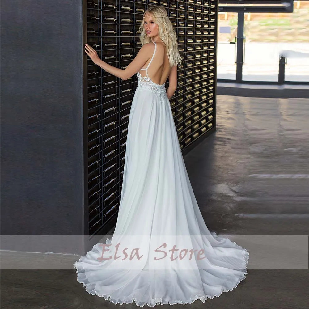 Elegant Beach Wedding Dress With High Side Slit And Lace