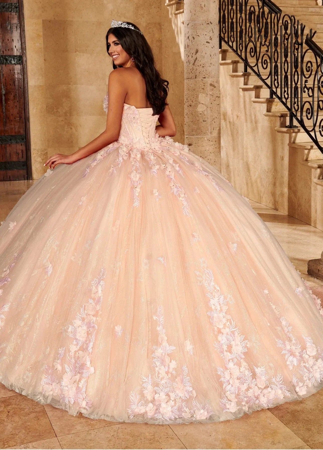 Königsblaue Charro-Quinceañera-Kleider Ballkleid Schulterfrei Tüll Blumen Puffig Mexikanische Süße 16 Kleider 15 Jahre Maßgeschneidert
