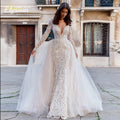 Custom Made Mermaid Wedding Dress With Detachable Lace Full Sleeves