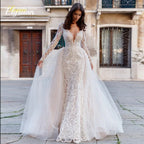 Custom Made Mermaid Wedding Dress With Detachable Lace Full Sleeves