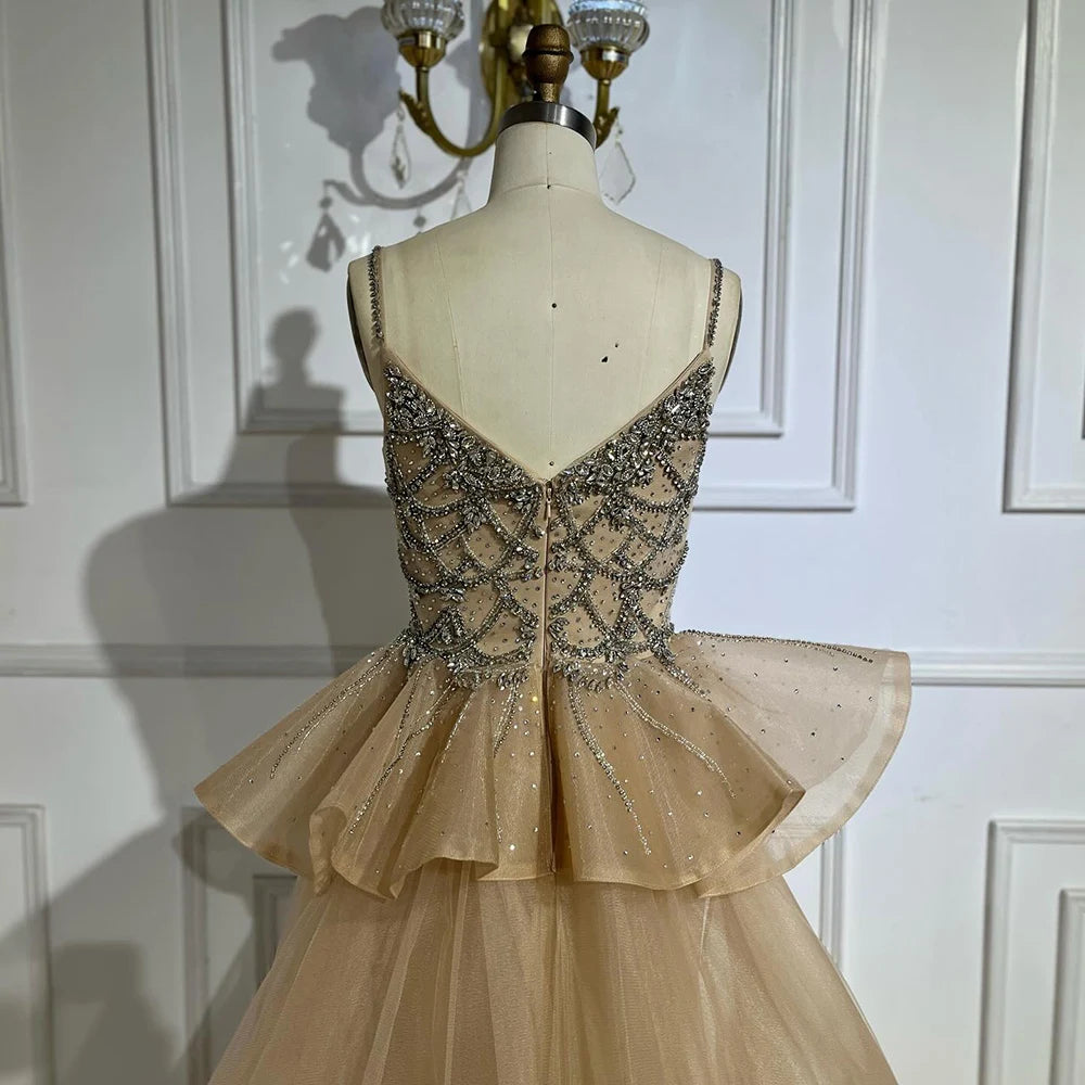 Pink Mermaid Evening Gown For Women With Beaded Spaghetti Strap And Overskirt