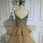 Pink Mermaid Evening Gown For Women With Beaded Spaghetti Strap And Overskirt