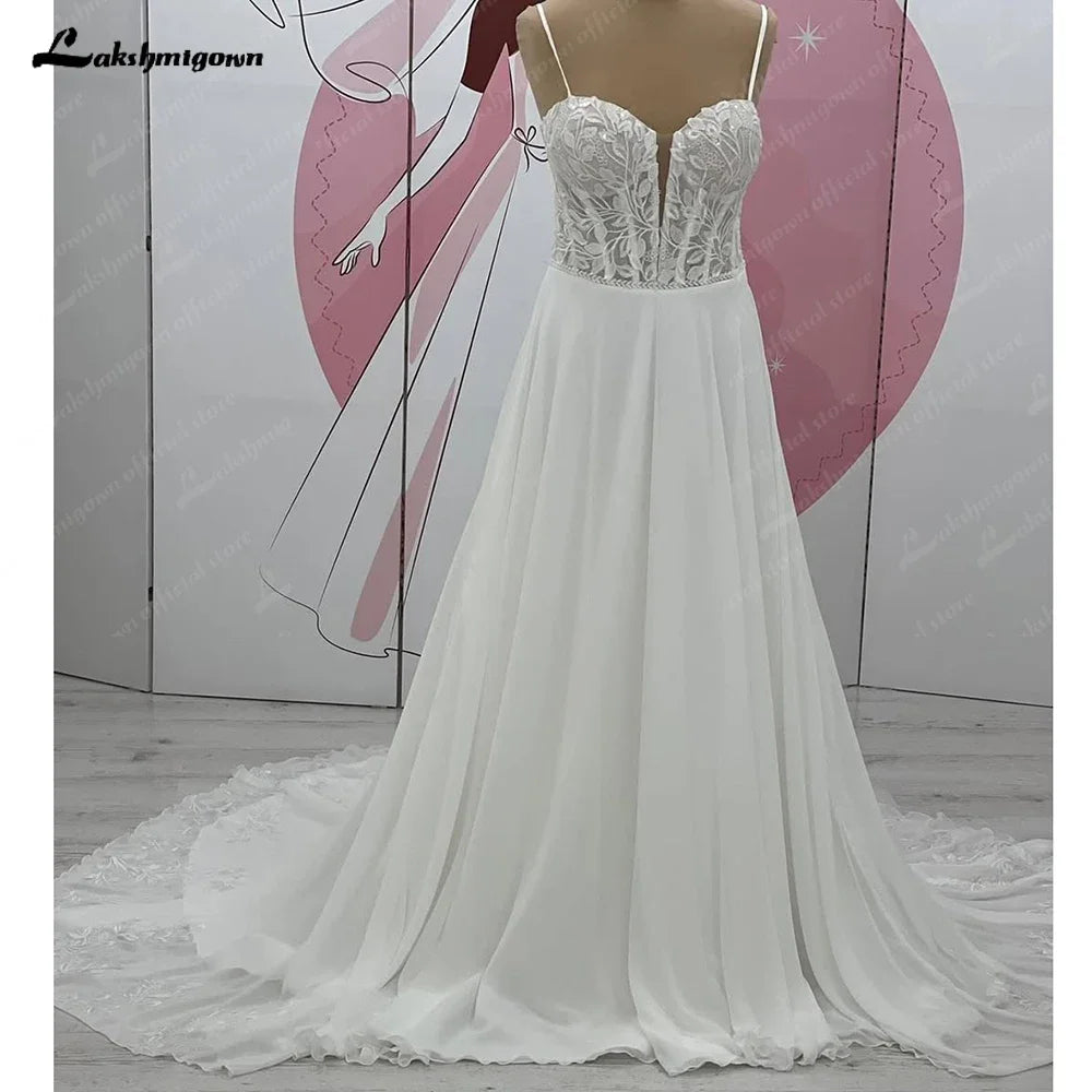 Custom Sweetheart Chiffon A Line Sweep Train Wedding Dress