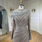Elegant Mermaid Beaded Evening Gown Sparkle Silver Nude Custom Party Dress