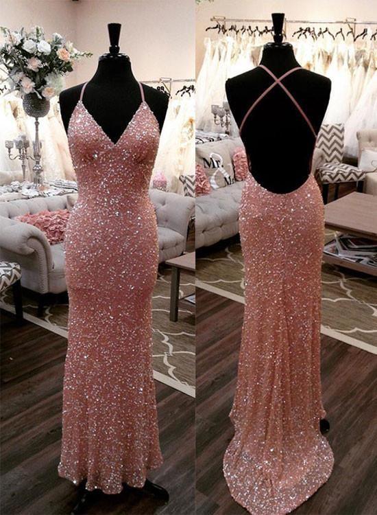 Abito lungo da sera a sirena con paillettes S6843