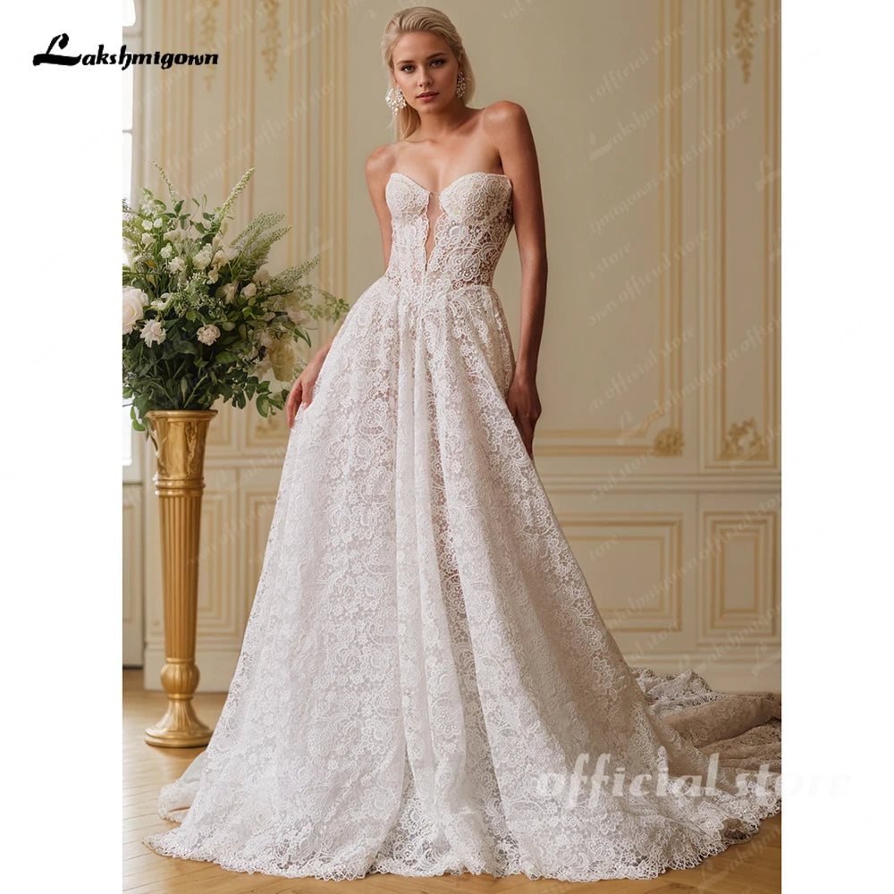 Custom Lace Sweetheart A Line Off Shoulder Wedding Dress For Women