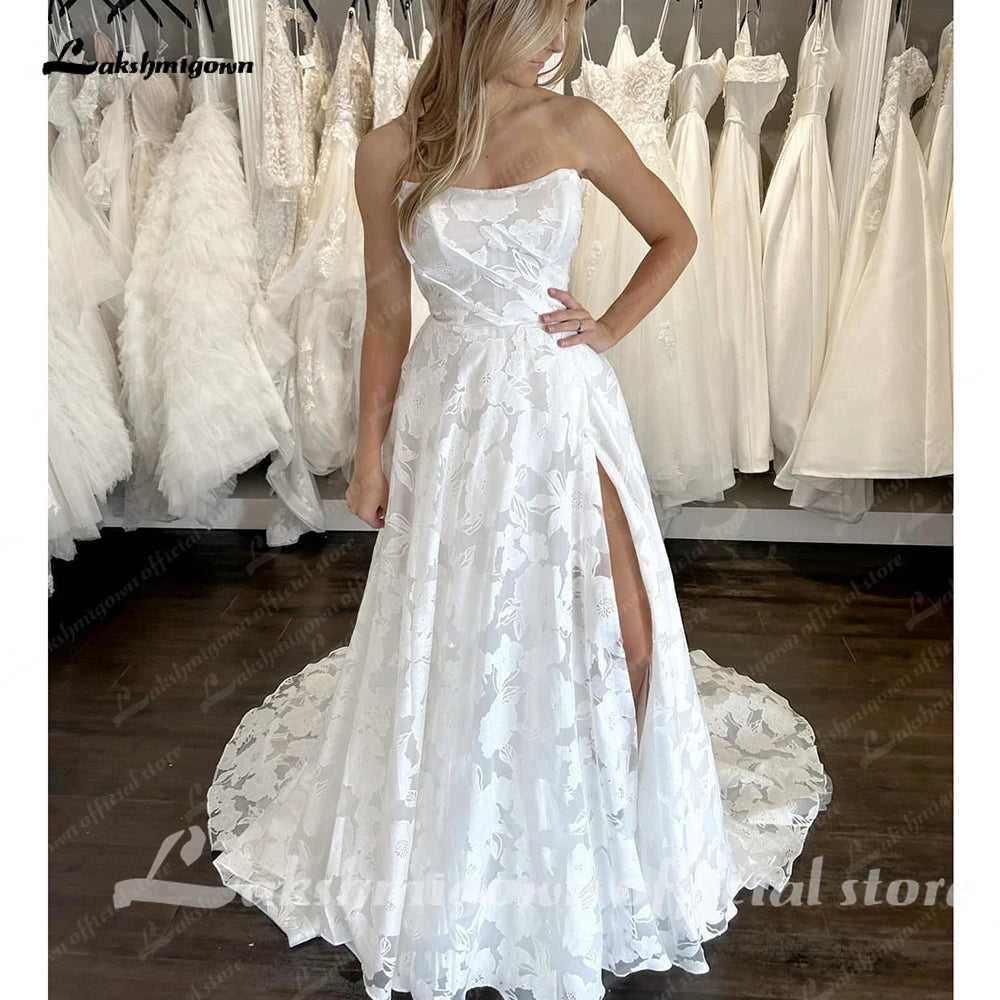Lakshmigown Lace Wedding Dress A Line Side Slit Customized
