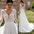 Lakshmigown Lace V-Neck Chiffon Wedding Dress A-Line Backless Customized