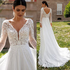 Lakshmigown Lace V-Neck Chiffon Wedding Dress A-Line Backless Customized