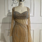 Serene Hill Nude Long Sleeve Beaded Evening Gown For Formal Party 2025
