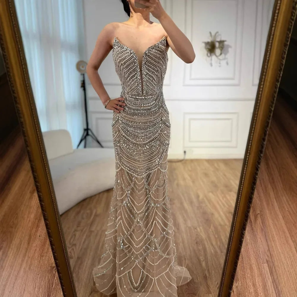 Serene Hill Custom Mermaid Beaded Pearl Evening Gown 2026