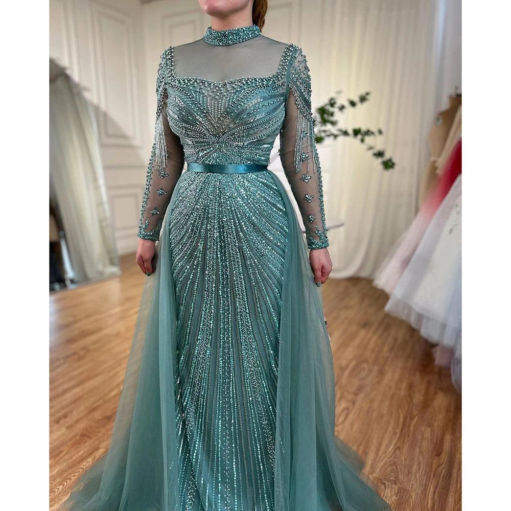 Serene Hill Nude Beaded Mermaid Evening Gown Muslim Party Dress DLA71533