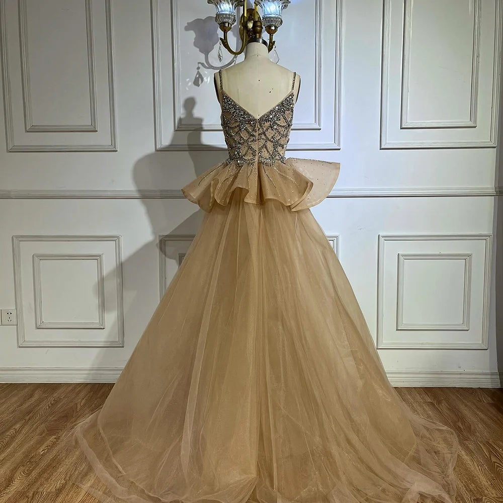 Pink Mermaid Evening Gown For Women With Beaded Spaghetti Strap And Overskirt