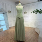 Classy Sage Green   A-Line Chiffon Evening Dress LA73073