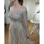 Serene Hill Customized Nude Long Sleeve Mermaid Beaded Muslim Evening Dress