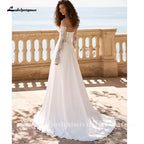 Custom Chiffon Sweetheart Wedding Dress Long Sleeves Illusion Lace Bridal Gown