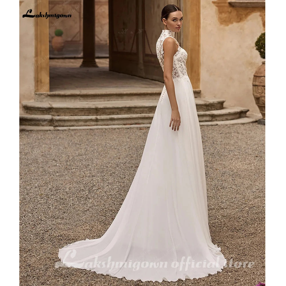 Boho Floral Lace Applique Bridal Gown With Jacket And Sweep Train Customized