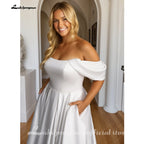 Soft Satin Off Shoulder Plus Size Custom Bridal Wedding Dress
