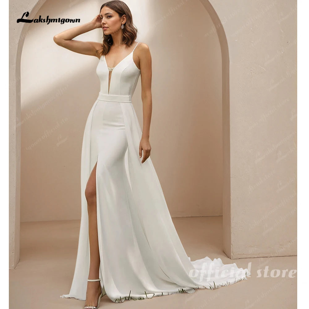 Mermaid Wedding Dress V Neck Spaghetti Straps Backless Custom Bridal Gown