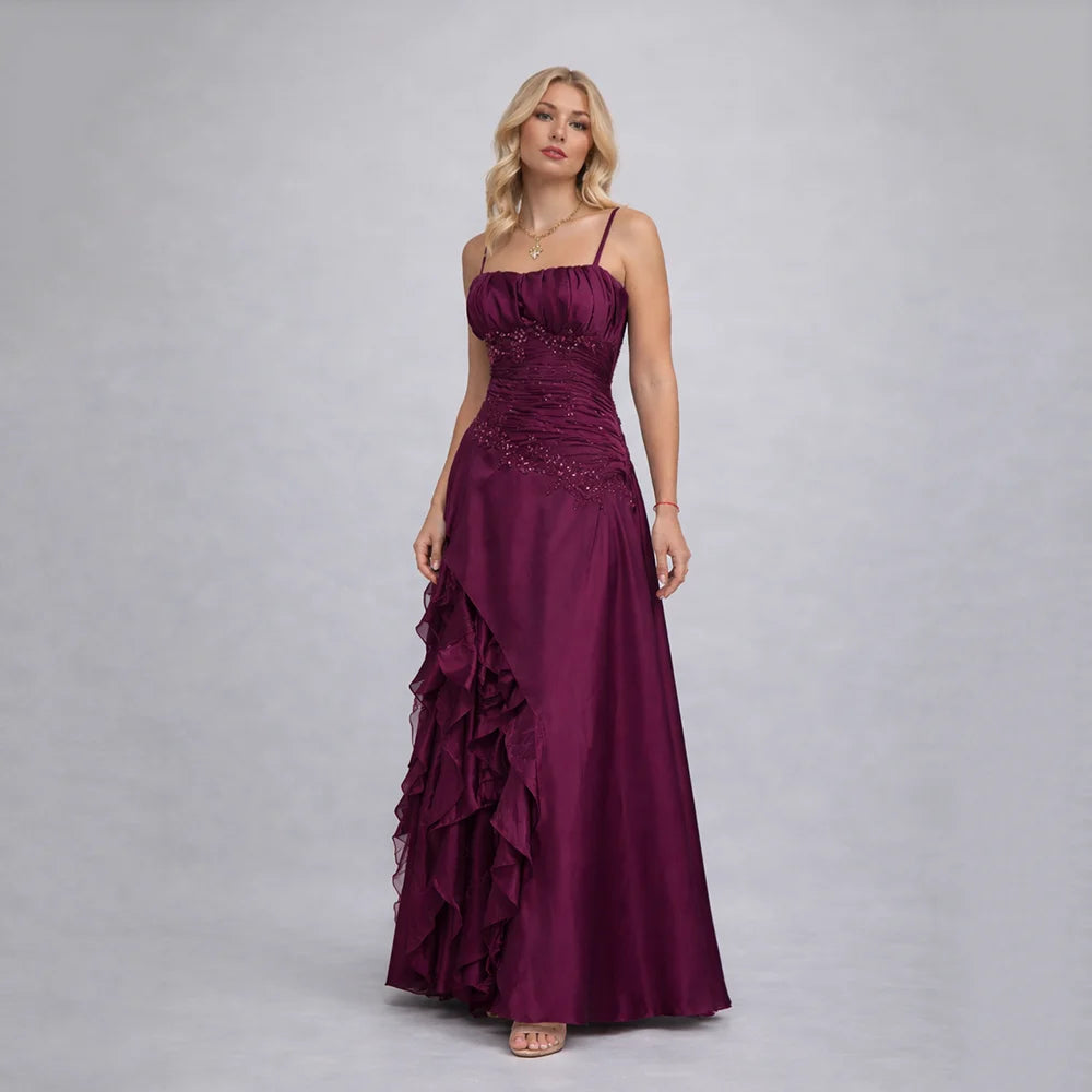 Vestido de Noite Vintage Msikoods 2026 com Aplicações de Renda, Bordados de Contas, Vestido de Baile de Gala de Luxo, Pregas Drapeadas Boho, Vestido de Festa Personalizado